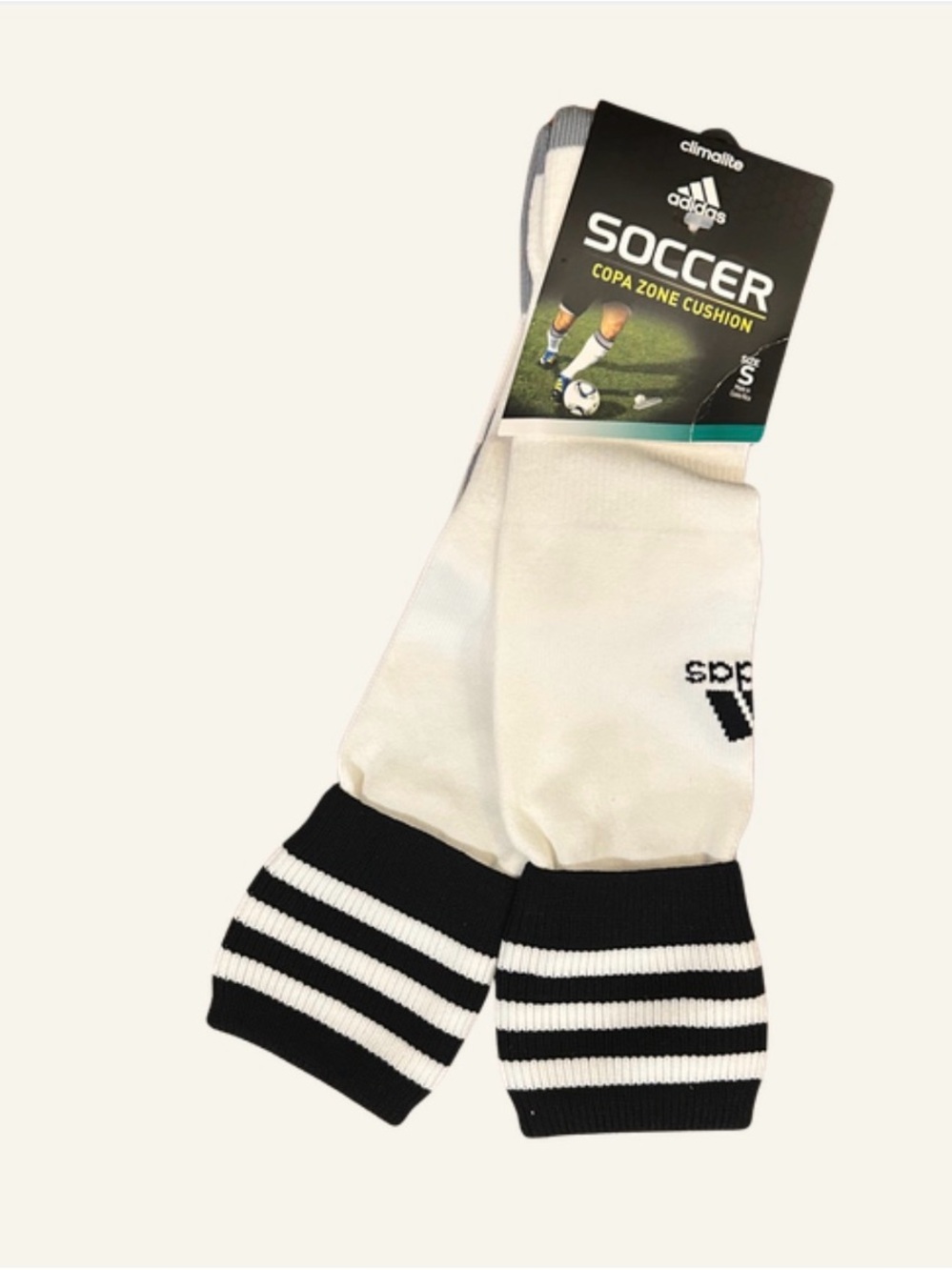 adidas White & Black Soccer Athletic Socks with Striped Cuffs